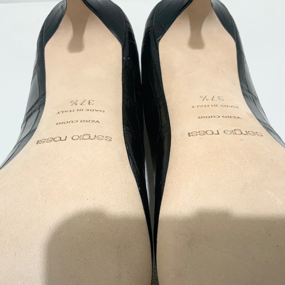 Sergio Rossi Black Croc Embossed Leather Pointed Toe Pumps Stiletto heel Shoes - Picture 13 of 16
